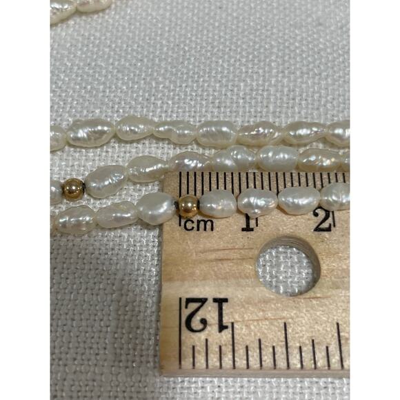 3 Strand Freshwater Rice Pearl Necklace 18" With 14k Yellow Gold Clasp & Beads - Picture 8 of 9